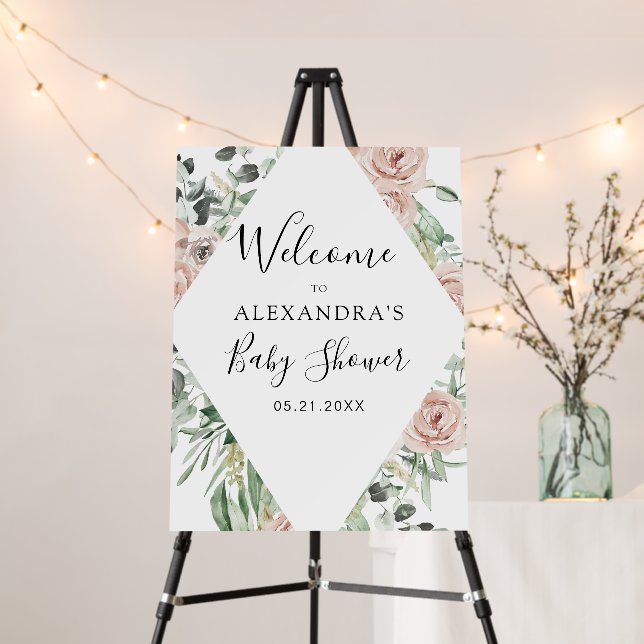 Dusty Pink Sage Green Floral Baby Shower Foam Board (In Situ (Stand))