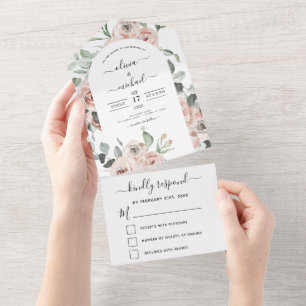 Dusty Pink - Sage Green Floral Wedding  All In One Invitation