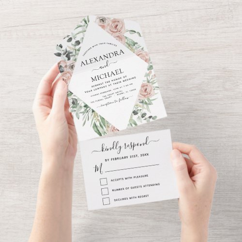 Dusty Pink _ Sage Green Floral Wedding Invitation