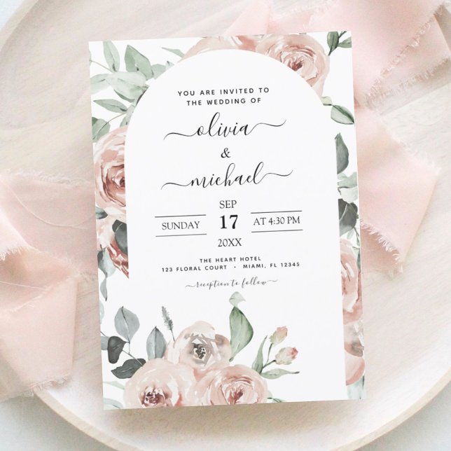 Dusty Pink Sage Green Floral Wedding Invitation (Creator Uploaded)