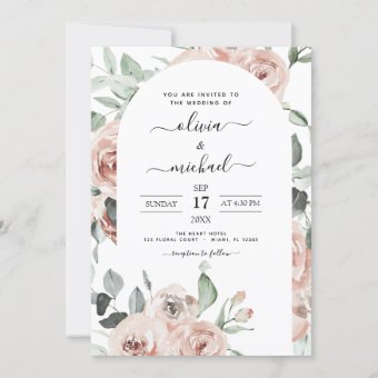 Dusty Pink Sage Green Photo Floral Wedding Invitation | Zazzle