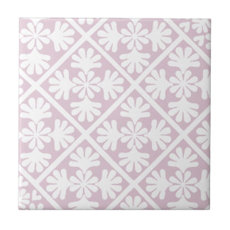 Dusty Pink Scandinavian Oak Leaf Floral Diamonds Ceramic Tile