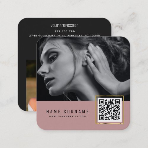 Dusty pink scannable barcode QR code photo Square Business Card