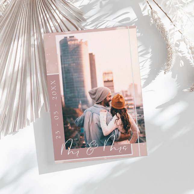 Dusty Pink Script Photo Save the Date Card (Creator Uploaded)