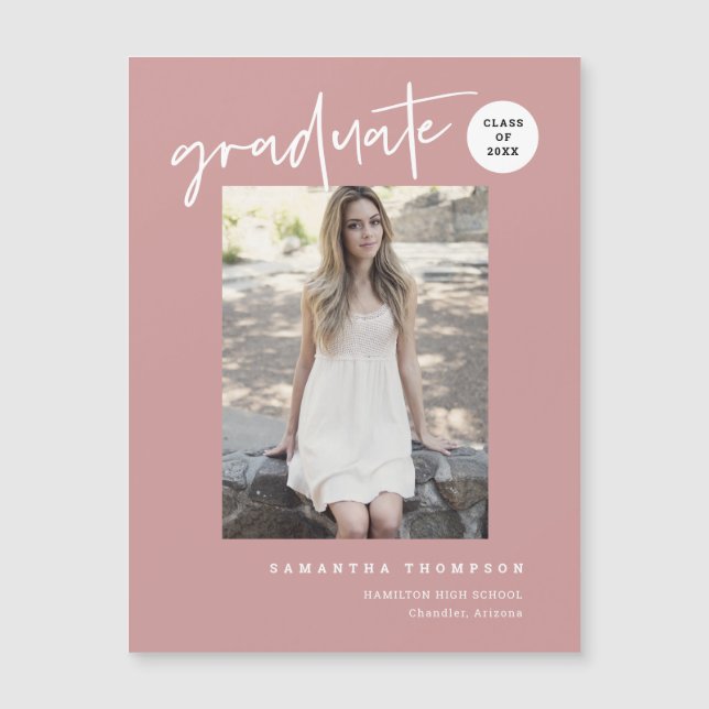 Dusty Pink Script School Graduate Photo Magnet (Front)