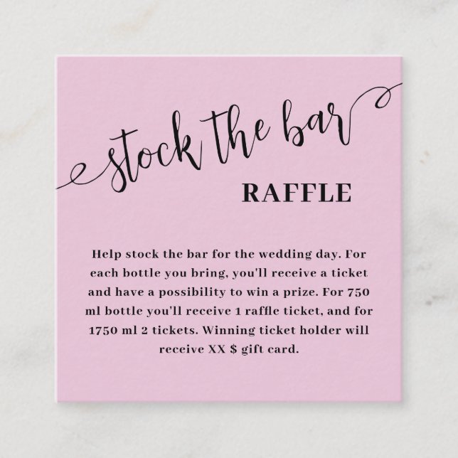 Dusty Pink Script Stock the bar Bridal Shower  Enclosure Card (Front)