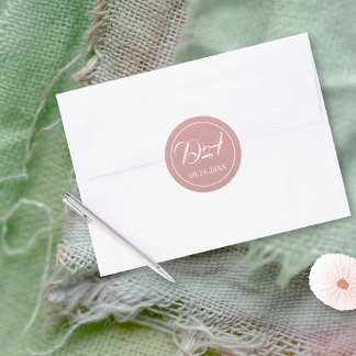 Dusty pink script typography initials wedding classic round sticker
