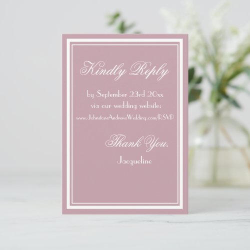 Dusty Pink script website email Wedding RSVP Card 