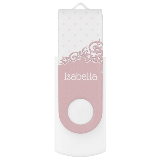 Dusty Pink Sculpted Border |Dots | Name Flash Drive (Front Vertical)