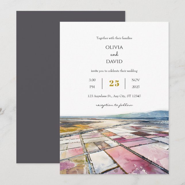 Dusty Pink Seaside Coastal Landscape Beach Wedding Invitation (Front/Back)