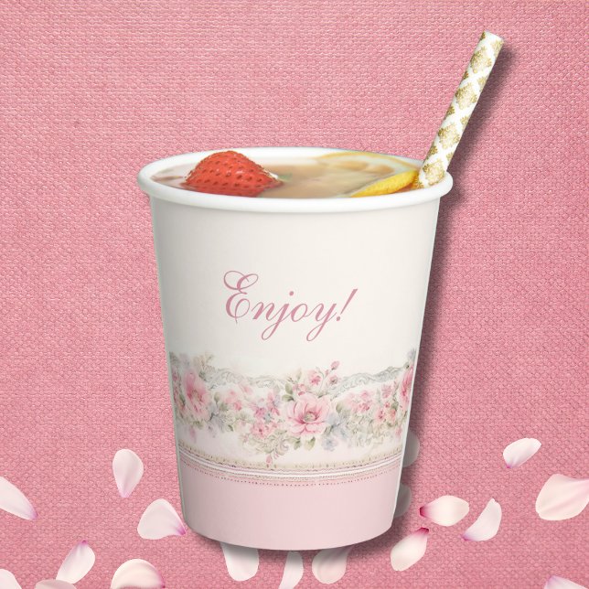 Dusty Pink Shabby Chic Girl Floral Baby Shower Paper Cups (Creator Uploaded)