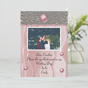 Dusty Pink Silk Light Silver Foil Bridesmaid Photo Invitation