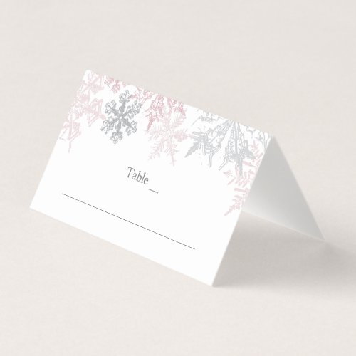 Dusty Pink  Silver Snowflakes Wedding Place Card