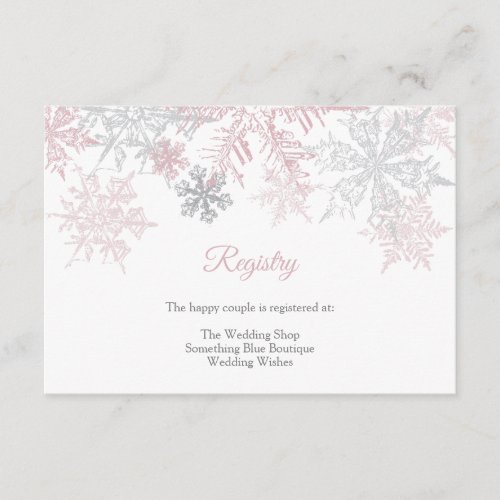 Dusty Pink  Silver Snowflakes Wedding Registry Enclosure Card