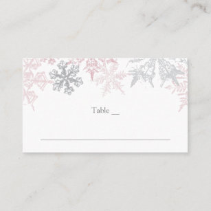 Dusty Pink & Silver Snowflakes Winter Wedding Place Card