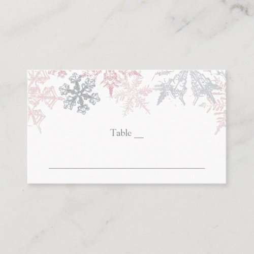 Dusty Pink  Silver Snowflakes Winter Wedding Place Card