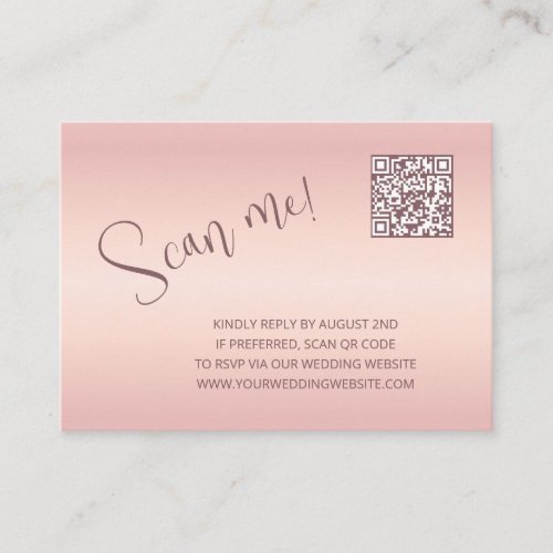 Dusty Pink Simple Script  QR Code Wedding RSVP  Enclosure Card