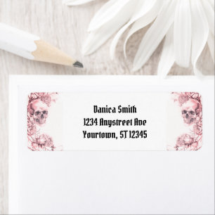 Dusty Pink Skull and Roses Gothic Halloween Label