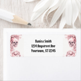 Dusty Pink Skull and Roses Gothic Halloween Label
