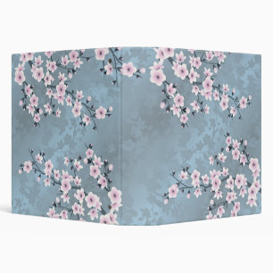 Dusty Pink Slate Blue Cherry Blossoms 3 Ring Binder