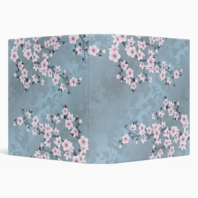 Dusty Pink Slate Blue Cherry Blossoms 3 Ring Binder (Background)