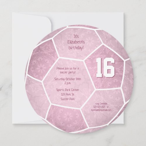 dusty pink soccer themed birthday party announcement