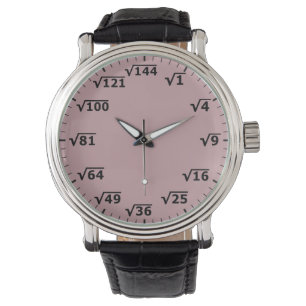 Dusty Pink Square Root Clock - Math Wrist Watch