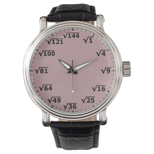 Dusty Pink Square Root Clock _ Math Wrist Watch