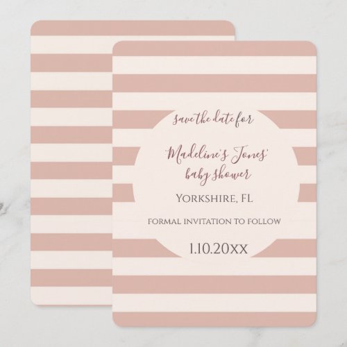 Dusty Pink Stripes Baby Girl Save the date