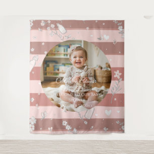 Dusty Pink Stripes Baby Girl Shower Backdrop
