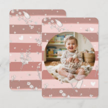 Dusty Pink Stripes Circle Frame Baby Girl Photo
