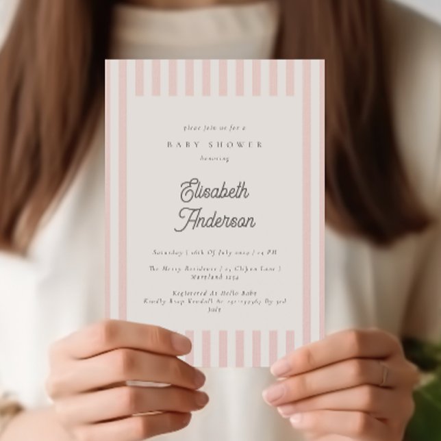 Dusty Pink Stripes Girl Baby Shower Invitation (Creator Uploaded)