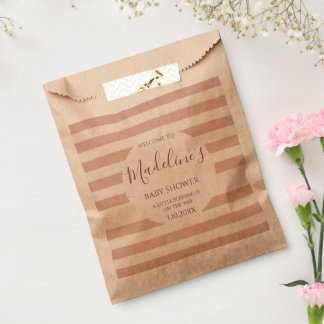 Dusty Pink Stripes Minimalist Baby Girl Shower Favor Bag