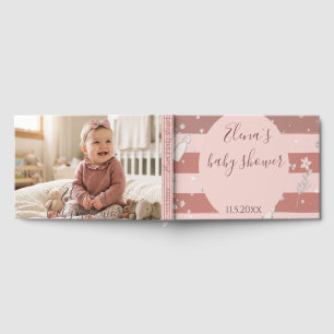 Dusty Pink Stripes Photo Baby Girl Shower Foil Guest Book