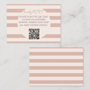 Dusty Pink Stripes QR Code Baby Shower RSVP Note Card