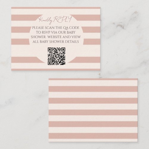 Dusty Pink Stripes QR Code Baby Shower RSVP Note Card