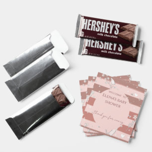 Dusty Pink Stripes Vintage Floral Baby Girl Hershey Bar Favors