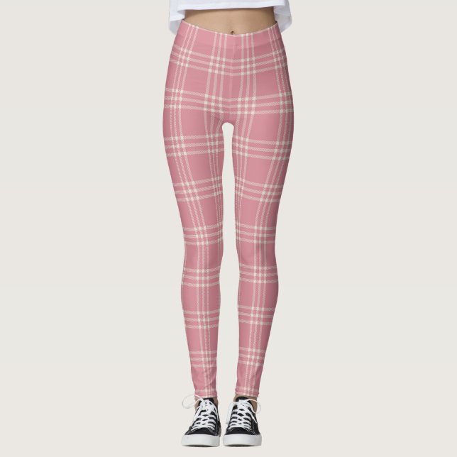 Dusty Pink Tartan Plaid Pattern Leggings (Front)