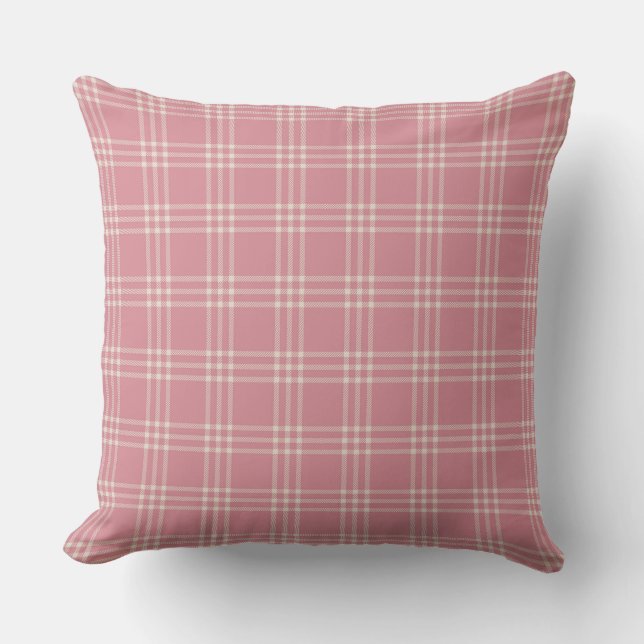 Dusty Pink Tartan Plaid Pattern Throw Pillow (Front)