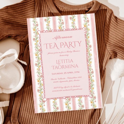 Dusty Pink Tea Party Baby Shower Invitation