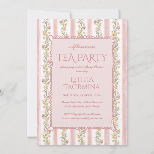 Dusty Pink Tea Party Baby Shower Invitation