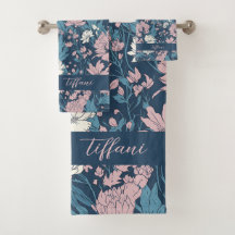 Dusty Pink Teal Floral Garden Editable Name