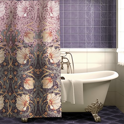 Dusty Pink Teal Pimpernel William Morris Floral Shower Curtain