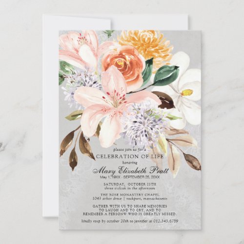 Dusty Pink Terracotta Floral Celebration of Life Invitation