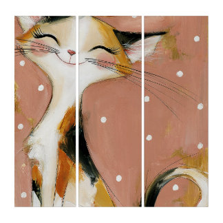 Dusty Pink Terracotta Orange Whimsical Smiling Cal Triptych