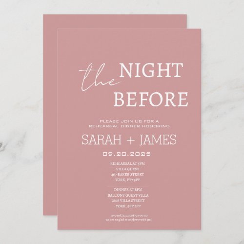 Dusty Pink the Night Before Rehearsal Dinner  Invitation