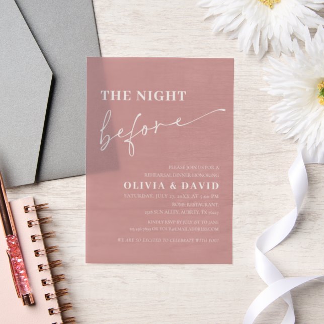Dusty Pink The Night Before Rehearsal Dinner Vellum Invitations (Wedding)