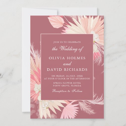 Dusty Pink Tropical Orchid Wedding Invitation