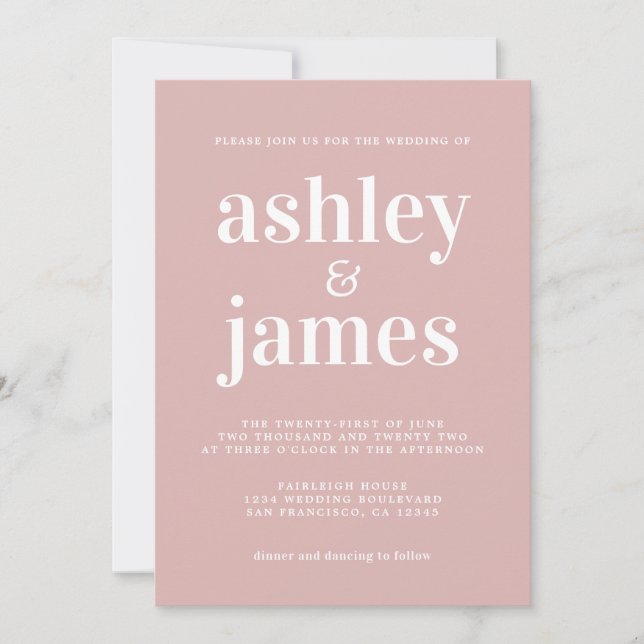 Dusty Pink Typography Wedding Invitation (Front)