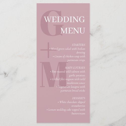 Dusty Pink Typography Wedding Menu